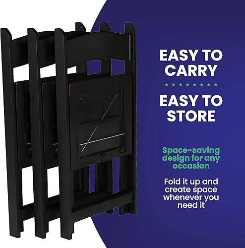 Miniatura 7 de SIMPLEX 4 sillas plegables apilables de resina negra, cómoda silla plegable negra, sillas plegables con asientos acolchados, sillas plegables para