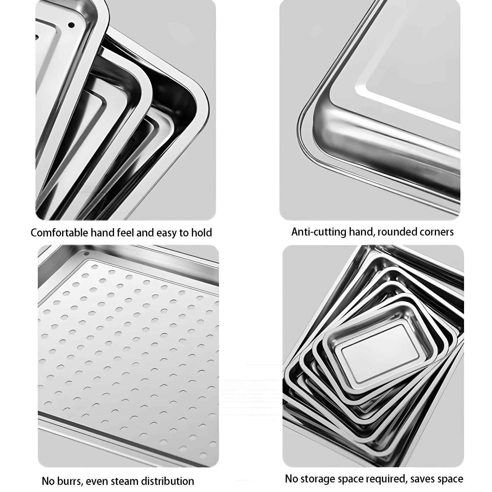 Set di 2 teglie da forno rettangolari in acciaio inox, per arrostire e servire, facili da pulire, ideali per una cucina sana (49,5 x 34,5 x 2 cm)