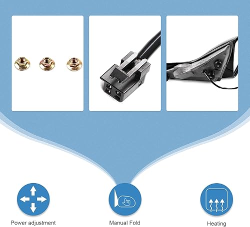 Miniatura 4 de ECCPP Espejos laterales del pasajero, espejos retrovisores del lado derecho, ajuste de potencia negra, retrovisor, calentado, manual, plegable,