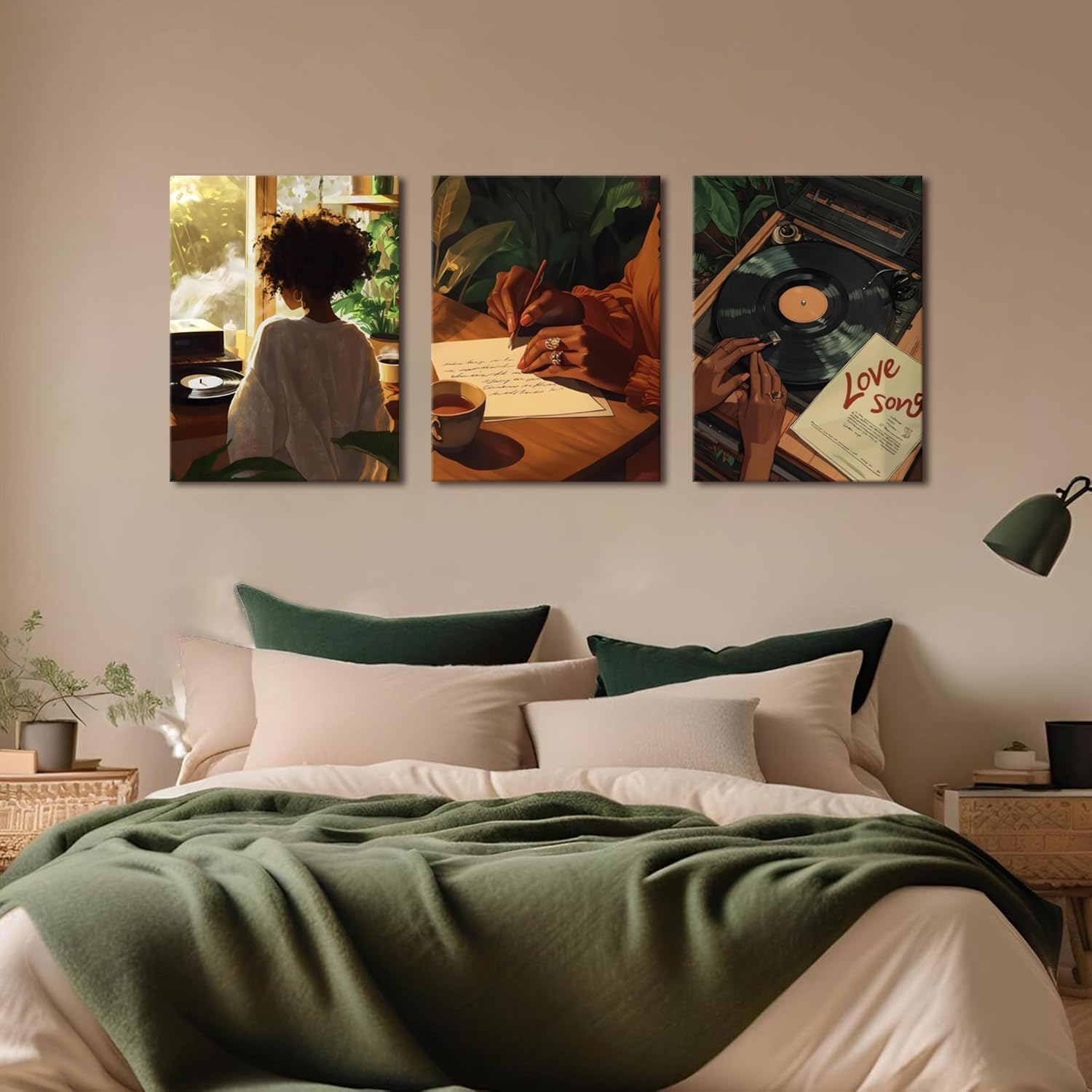 Black Girl Canvas Wall Art Set of 3 Trendy African American Women Music Posters Song Lover Wall Decor Fashion Black Woman Prints Pictures Artwork for Bedroom Living Room 16x24 Inch Framed