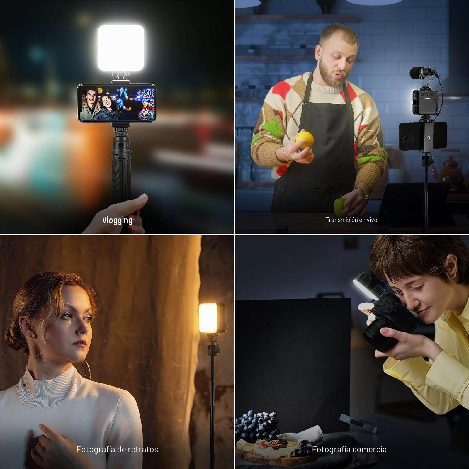 NEEWER Vdeo Luz LED Cámara con Trípode Escritorio, Pequeño Panel Luz Regulable Bicolor 3200K-5600K, CRI 97+, 8 Escenas, 2000mAh Batería Recargable para Grabación/Fotografía de Vlog, NL-36AI