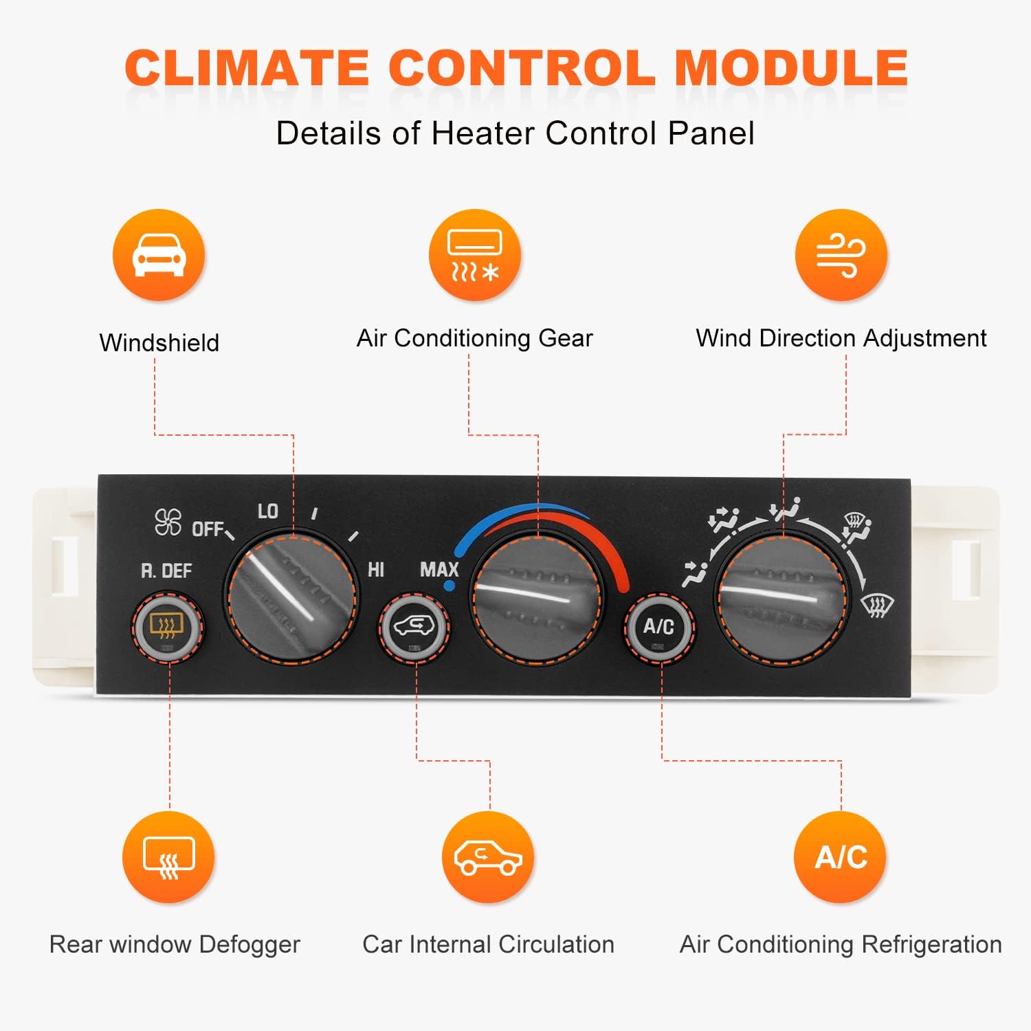 A/C Heater Climate Control Module Panel for Chevrolet C1500 C2500 Suburban 1996-2000, for GMC Yukon/Tahoe 1998-2000, for Cadillac Escalade 2000, 9378805, with Rear Window Defogger Switch