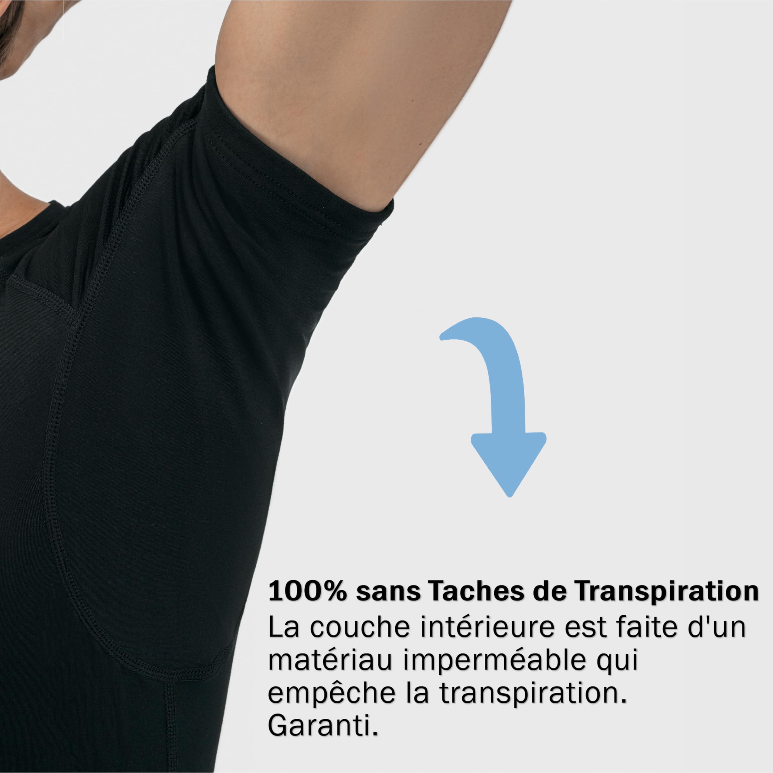T-Shirt Anti Transpiration - T-Shirt Contre Les Taches de Sueur - Tee Shirt Anti Transpirant - avec ArmPads Pro & Traitement à l'argent - Hommes - Col en V