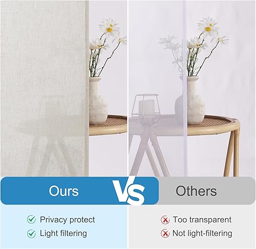 Miniatura 2 de RYB HOME Cortina de puerta francesa de mezcla de lino natural, cortina corta de privacidad con filtro de luz, cortina de puerta Tricia para ventana