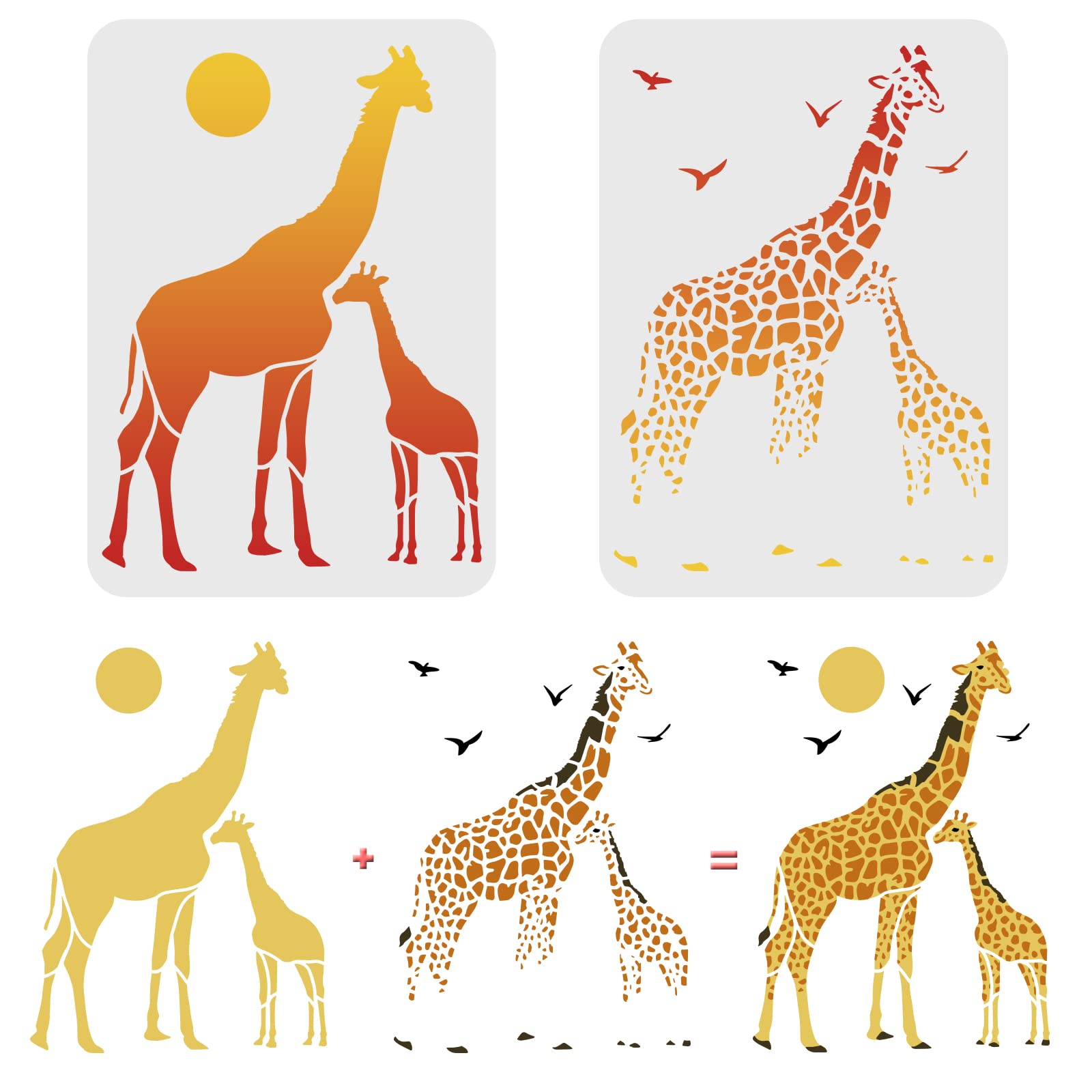 amazon-com-fingerinspire-2-pcs-layered-giraffes-stencils-template-11-7x8-3-inch-a4-plastic-two-giraffe-drawing-painting-stencils-sun-bird-giraffe-pattern-stencils-for-painting-on-wood-floor-wall-and-tile