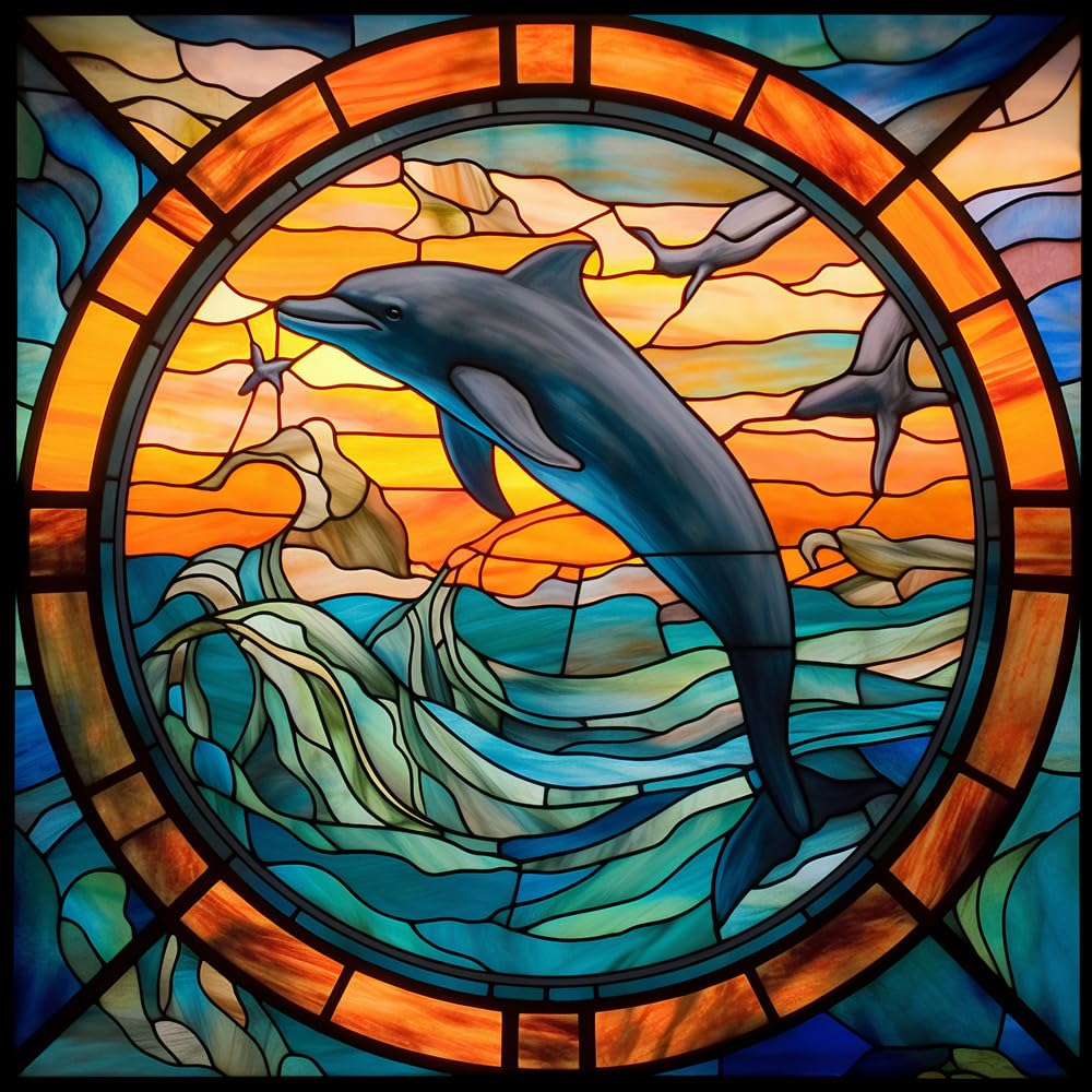 Moohue Stamped Cross Stitch Kits for Adults 14CT Counted Cross Stitch Kits for Adults Animals (14CT Stamped Cross Stitch kit, A Cute Dolphin)