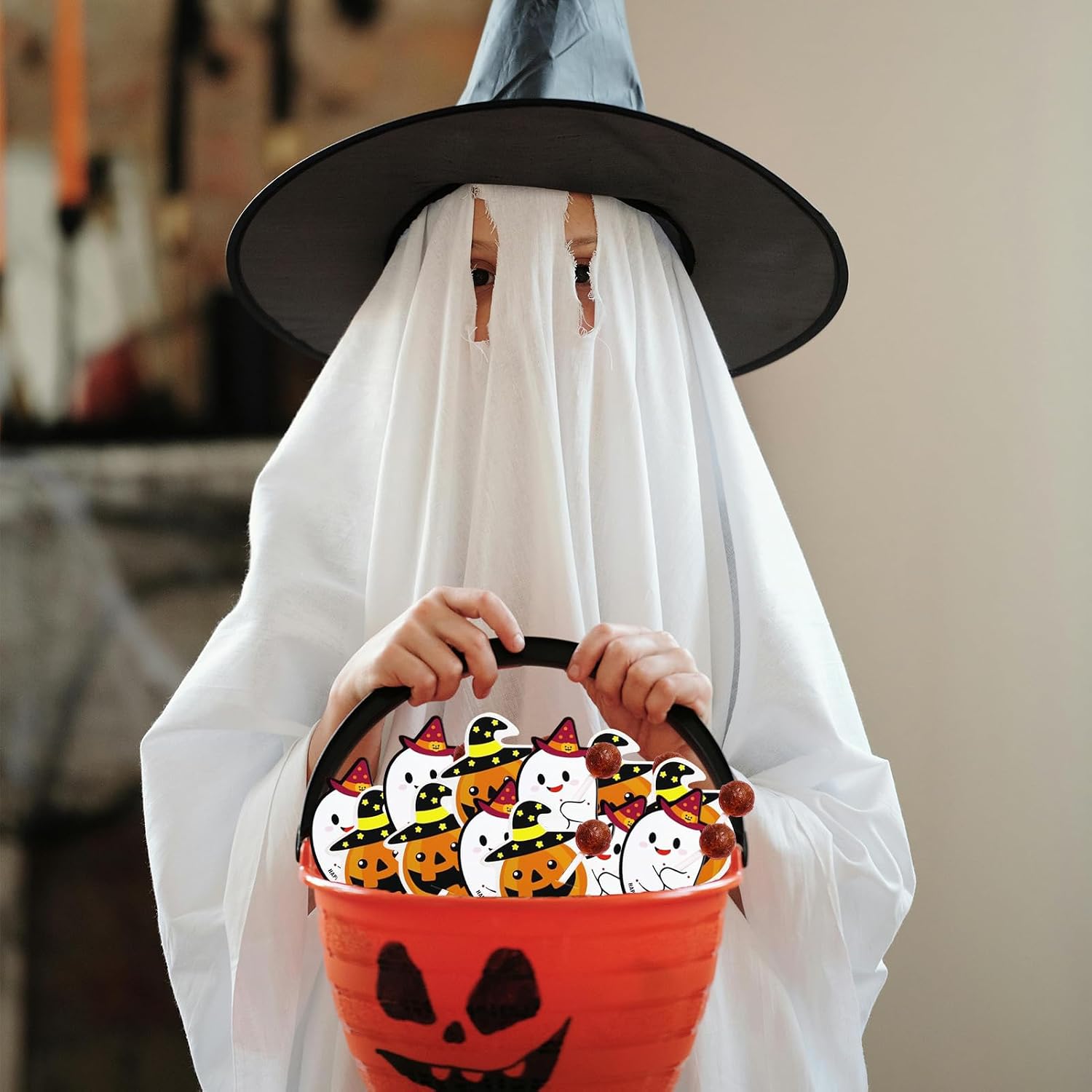 Whiosyrt 100 Pcs Halloween Lollipop Jam Chocolate Candy Holder Paper Cards
