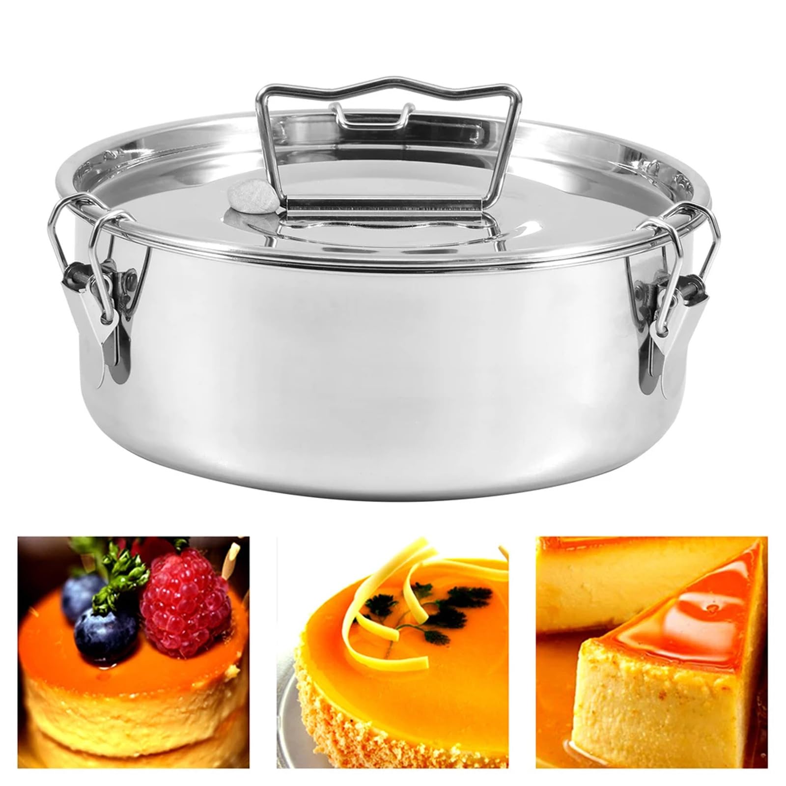 Molde redondo de acero inoxidable para flan con tapa y para cocinar uniformemente distribución del calor, resistente a la oxidación, tartas de queso