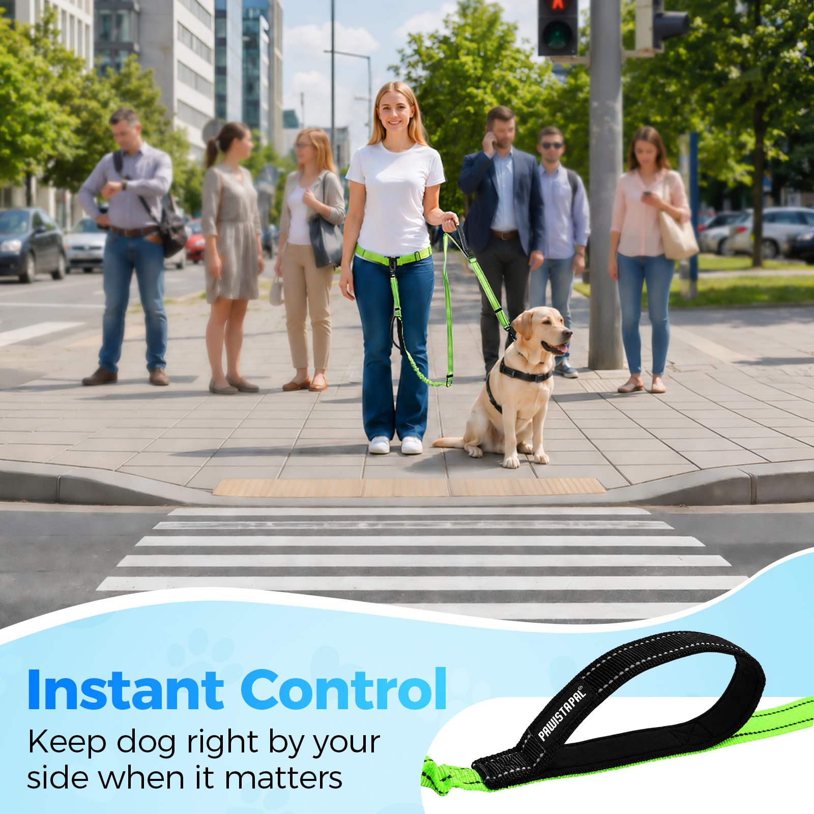 Laisse mains libres robuste pour chiens de grande et moyenne race, 1,8 à 2,4 m, réfléchissante, en nylon solide, avec large ceinture, double poignée rembourrée pour la marche, le jogging, la course à