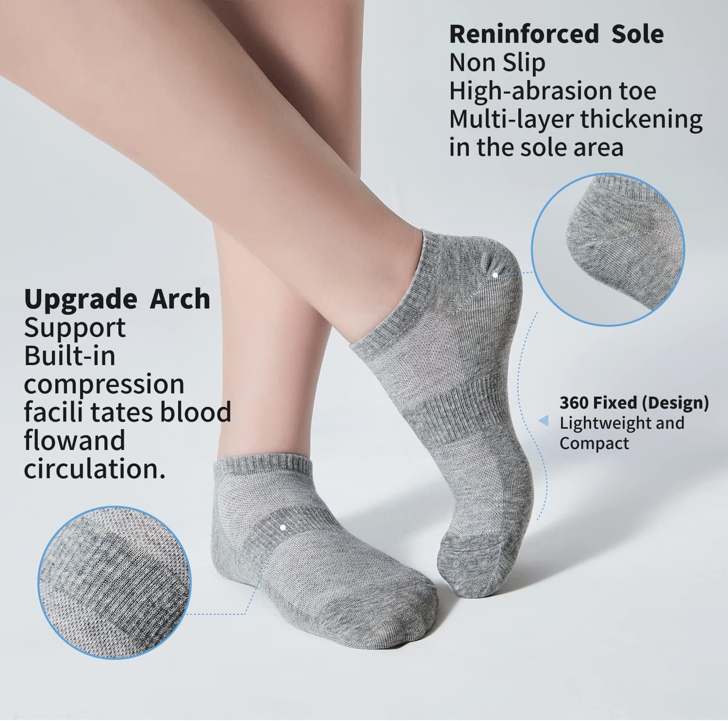 8 Pairs Ankle Socks Women's and Men Thin Athletic Running Cotton Low Cut No Show Socks - Image 5