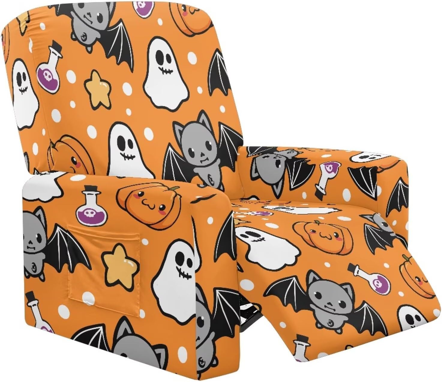 Grim Reaper Furniture Covers for Lazy Boy Recliners Soft Cat Reclining Couch Protector 4 Piece Halloween Chair Slipcovers with Pockets Comfy Reclining Covers