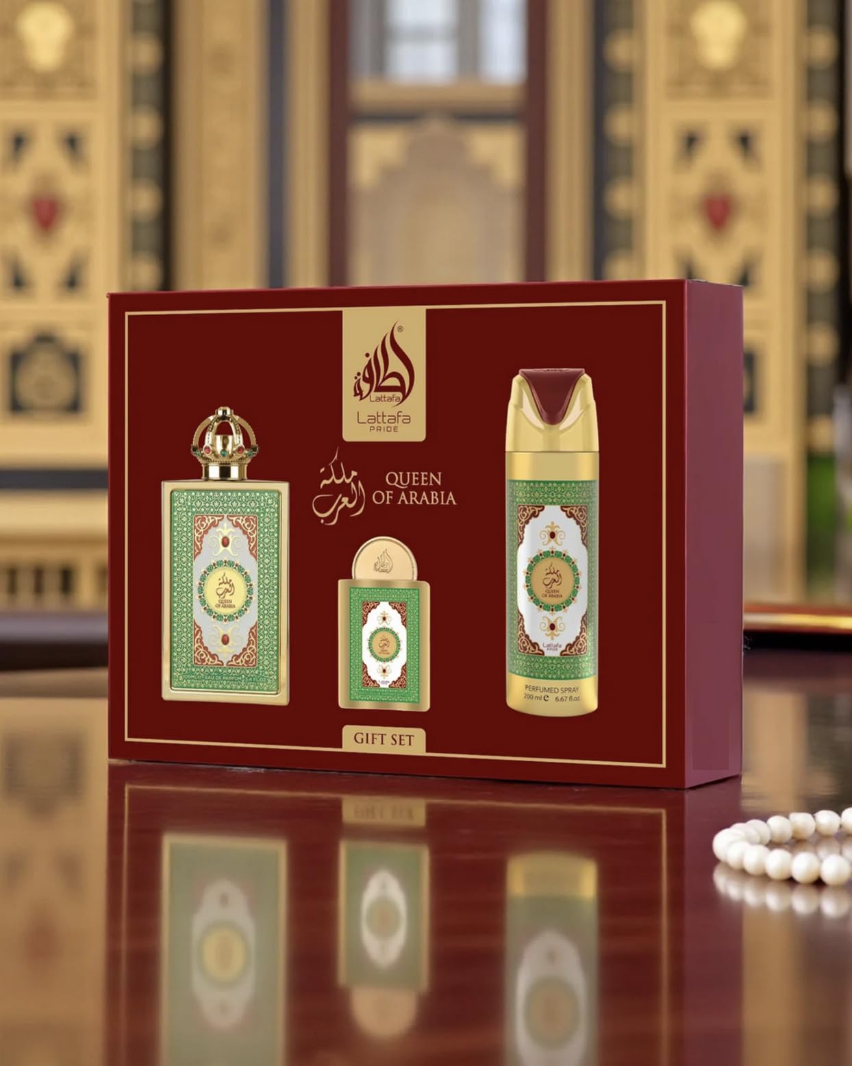Lattafa Queen of Arabia Set de Regalo, Fragancia Árabe Femenina, Incluye Perfume EDP 100ml + Mini perfume 20ml + Desodorante 200ml + Atomizador, Coco, Vainilla y Ámbar (Queen of Arabia Gift Set)