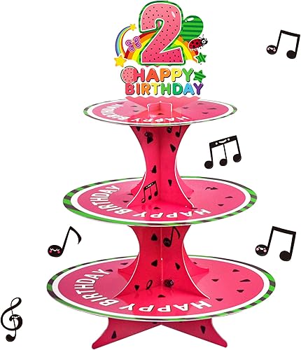 Coco Party Supplies - Soporte para cupcakes, 2 segundo de sandía, regalos de fiesta de sandía, soporte para tartas para decoración de fiesta de