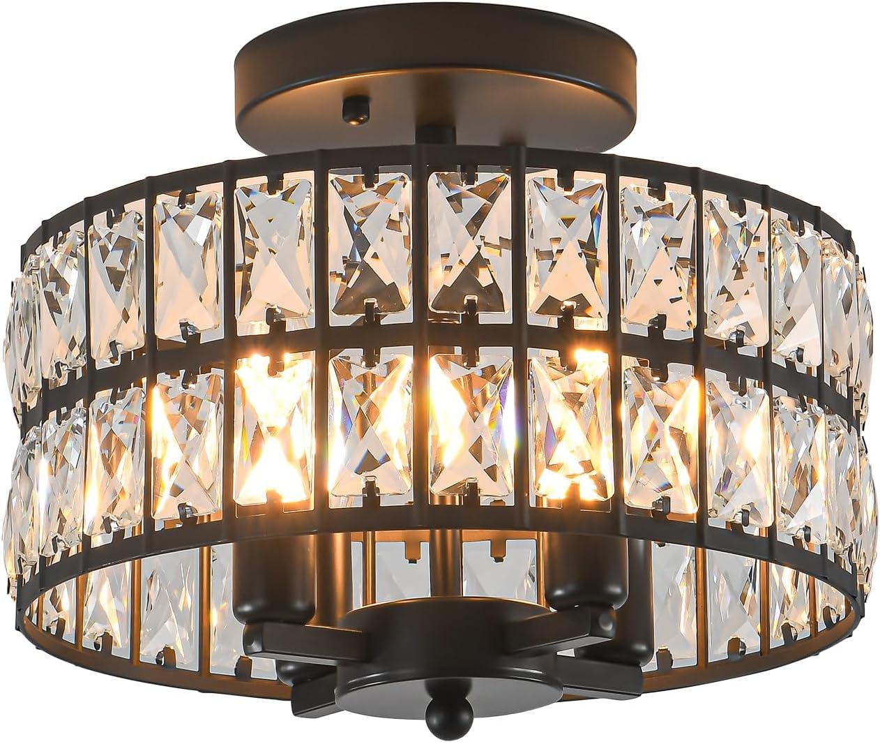 Crystal Modern Semi Flush Mounted Ceiling Light Fixture Brass Chandelier for Hallway, Dining Room, Foyer, Living Room, Bedroom, Entryway