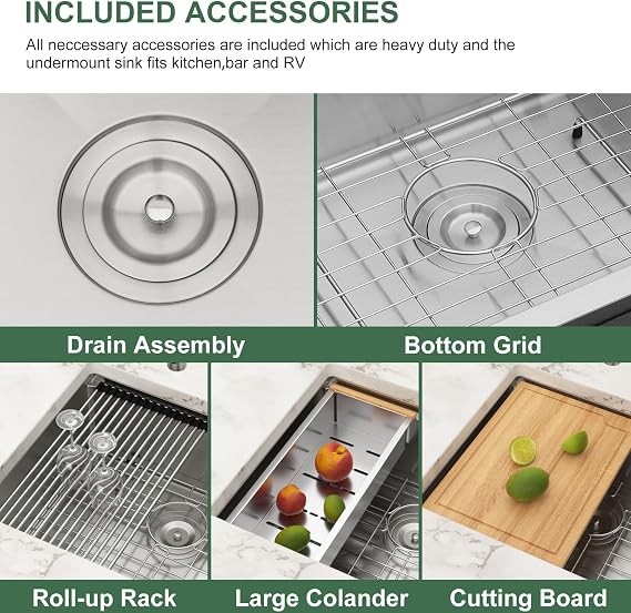 28 Inch Undermount Kitchen Sink Workstation with Accessories