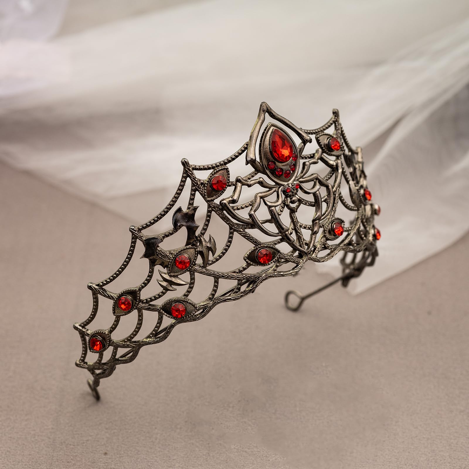 Gothic Black Spider Web Crystal Tiara Crown for Women Girls, Dark Queen Halloween Cosplay Headpiece, Vintage Rhinestone Headband for Masquerade Party Wedding Prom Stage Accessories: Black Red Diamond