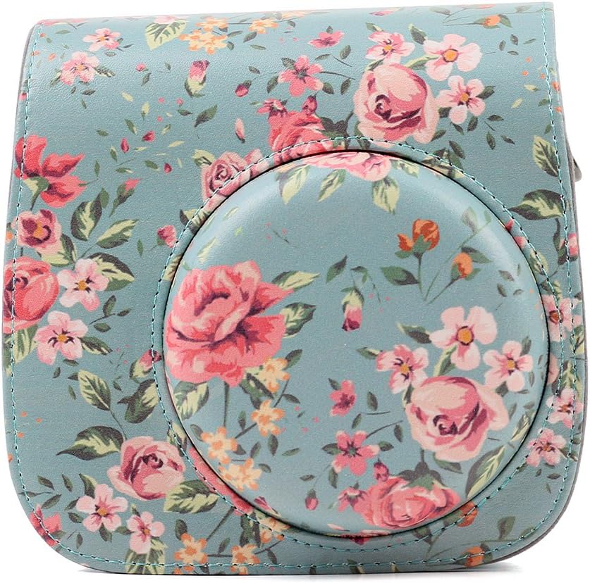 Protective Camera Case for Fujifilm Instax Mini 8 Mini 8+ Mini 9 Instant Camera with Removable Shoulder Strap, PU Leather (Case for Fujifilm Instax Mini 8/8+/9, Rose Blue)