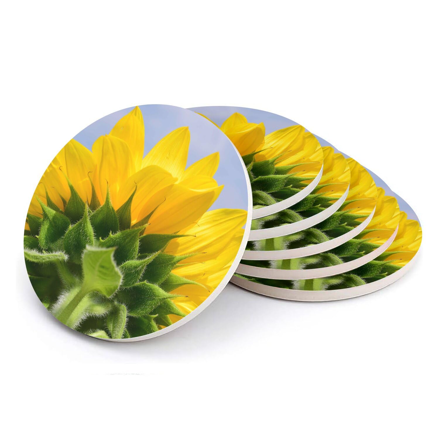 Sous verre ronds en céramique de prestige motif tournesol finitions artisanales 108mm