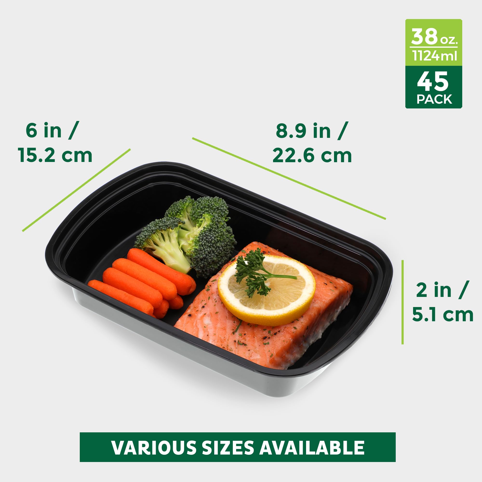 Freshware Recipientes de preparación de comidas [paquete de 45] 1 compartimento con tapas, contenedores de almacenamiento de alimentos, caja Bento, sin BPA, apilables, aptos para
