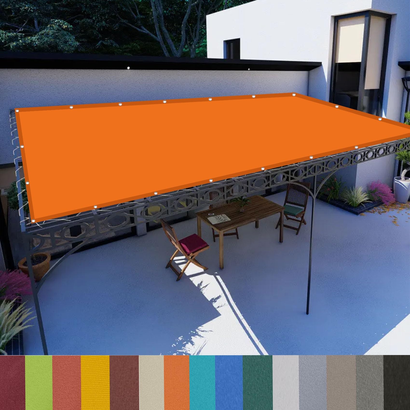 Voile d'ombrage contre la chaleur et la pluie rectangulaire 3.5x4.5m orange pour terrasse
