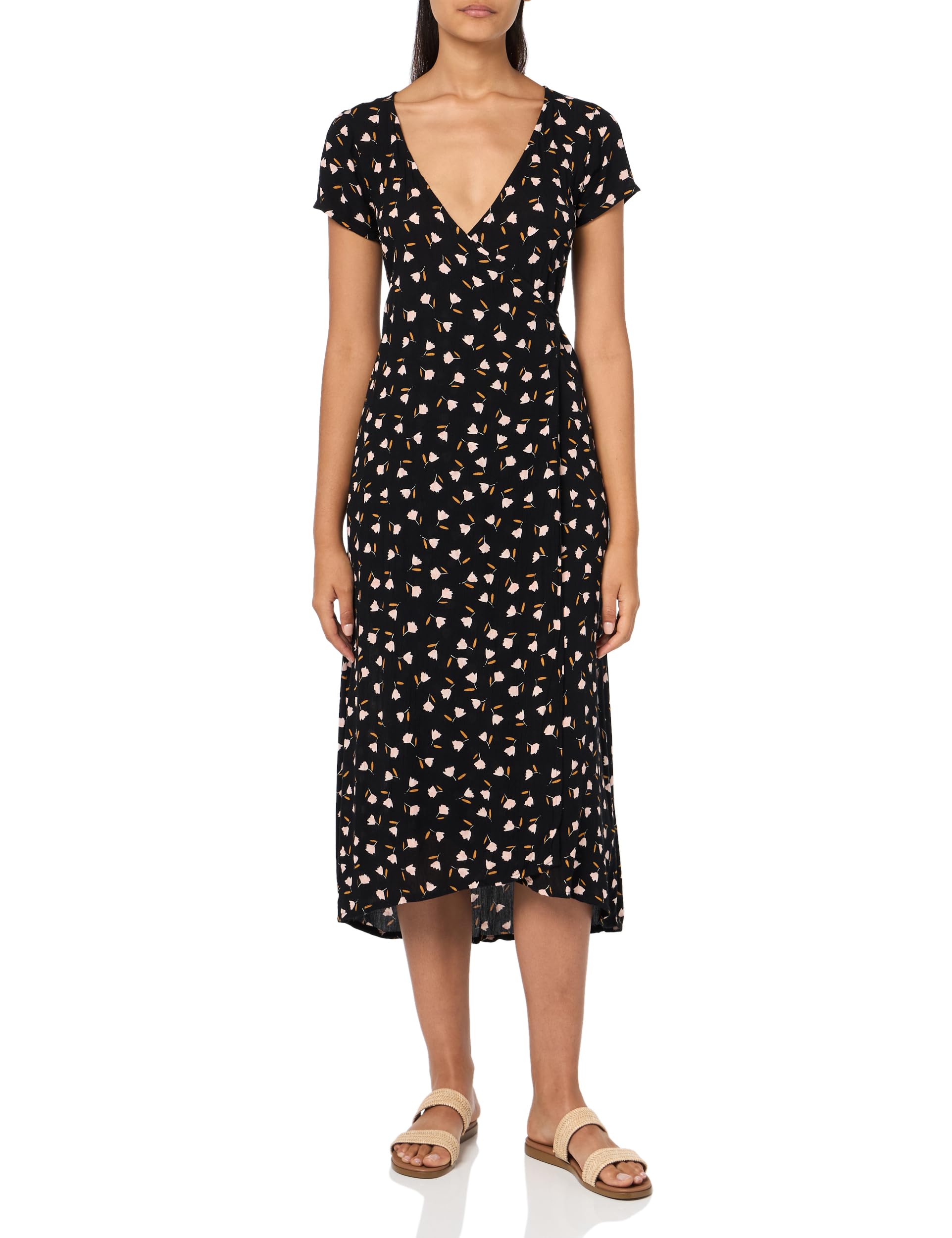 Billabong Women's Wrap Front Midi Length Dress, Black, X