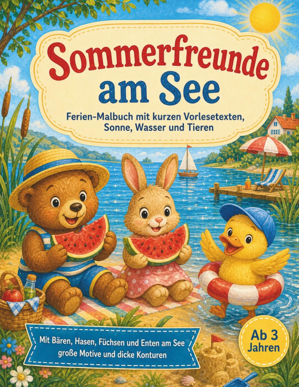 Sommerfreunde am See: Ferien-Malbuch mit kurzen Vorlesetexten, Sonne, Wasser und Tieren, für Kinder ab 3 Jahren