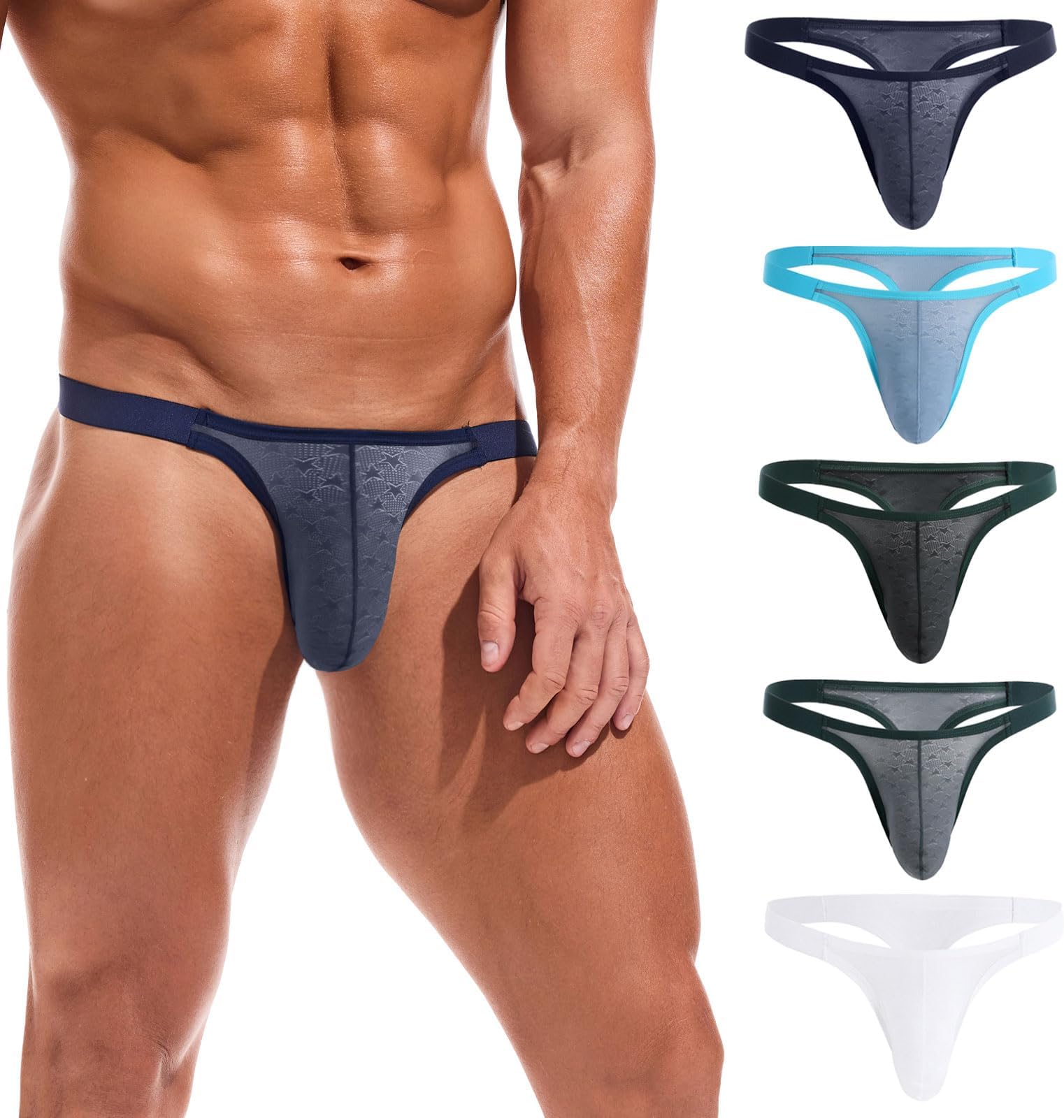 Men's Striped Thong Low Rise Elastic Waistband Underwear