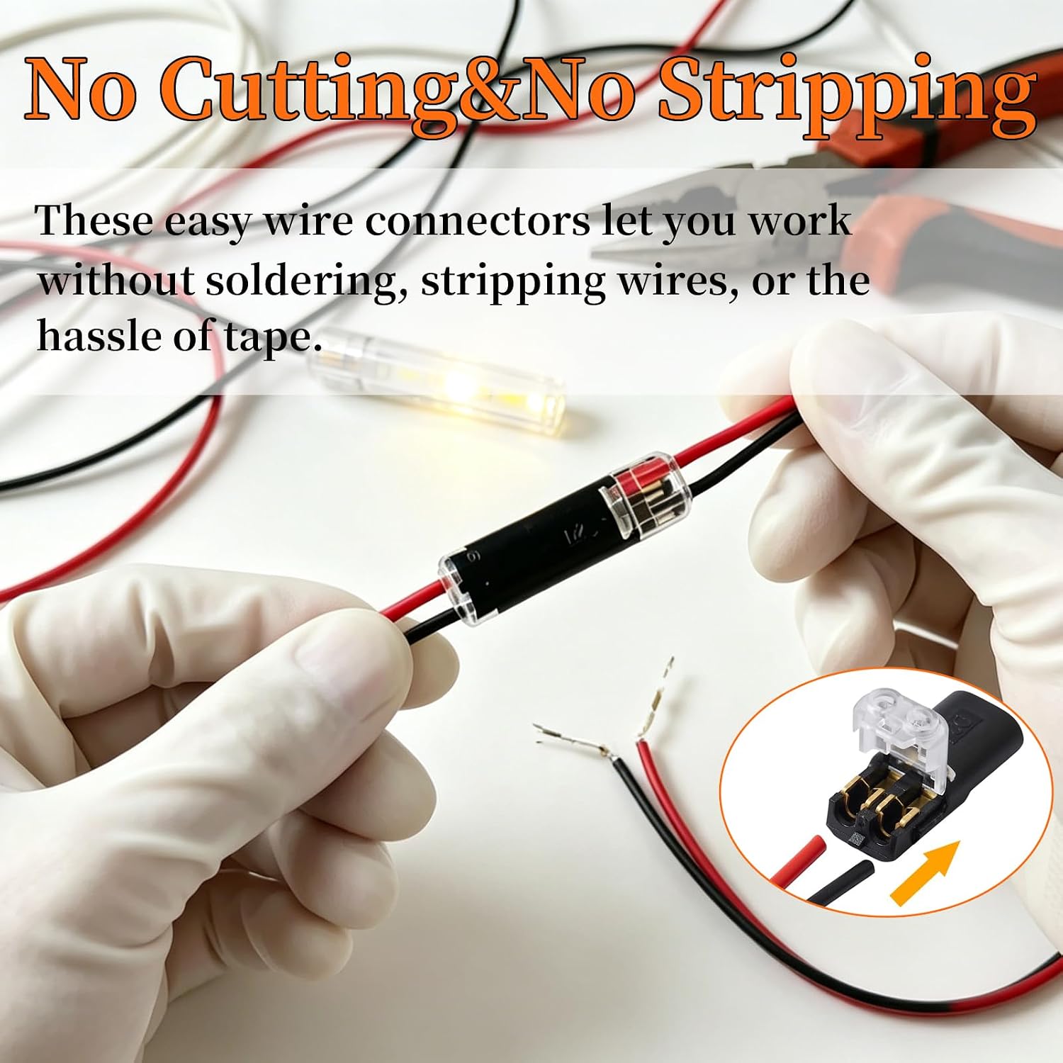 Double Wire Plug in Connector with Locking Buckle,No Stripping Quick Wire connectors kit,Flame Retardant Lock Strip Connector,for LED Strip Lights, DIY,Low-Voltage,Model Kit. (LJQ-100)