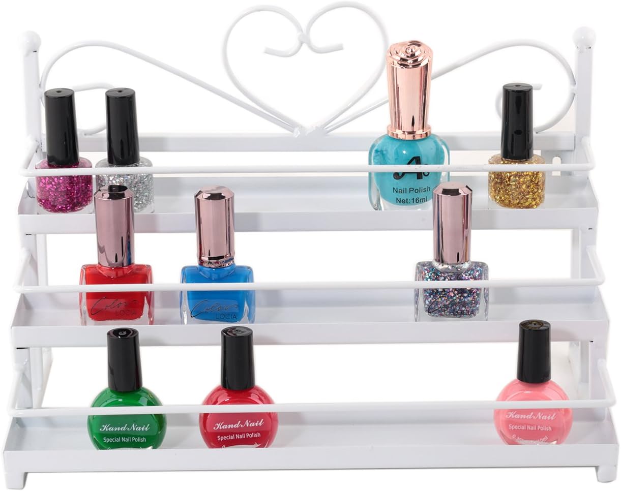 Nail Polish Organizer Rack, 3 Tier Wall Mounted Essential Oil Shelf Case, Table Top Cosmetic Display Racks Holder (White)