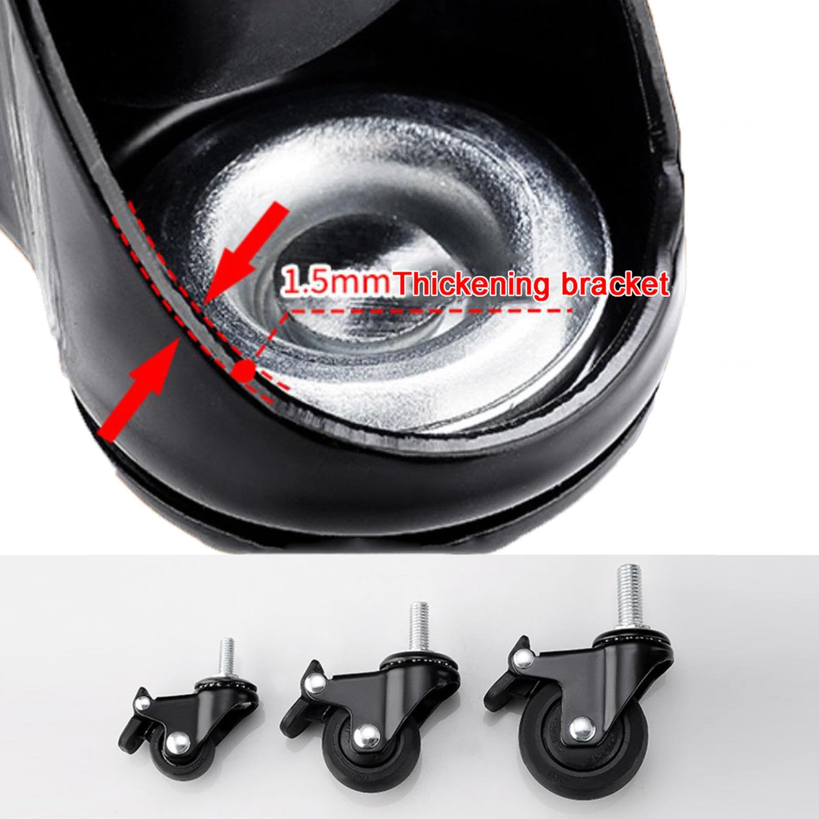 TPE Gummiräder mit Bremse,Schwenkbare Lenkrollen für Kinderbetten,Möbel-ErsatzFußräder,Schwarz-M6/M8/M10 Gewindestange,für Trolley Werkbank,M6-4brakes