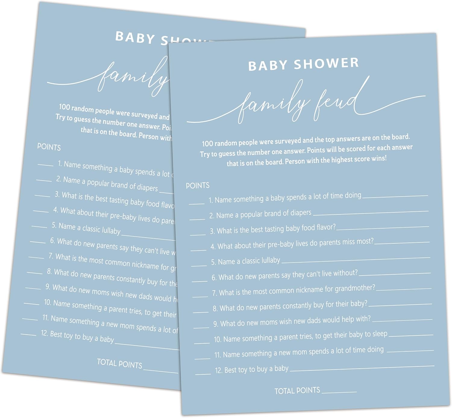 Family Feud Baby Shower Game - Pack of 30 Cards, Answer Key, Boy & Girl Themed, Decorations & Supplies