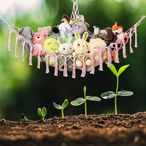 Miniatura 7 de Red de animales de peluche o hamaca de almacenamiento de juguetes con luz LED colgante para almacenamiento de animales de peluche para decoración de