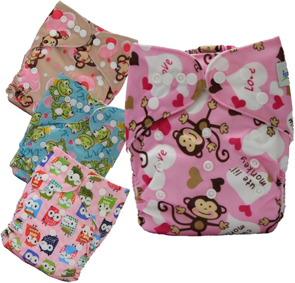 ThreadNanny Reusable Baby Cloth Diapers Washable with Adjustable Snaps Girls 4 pcs Set