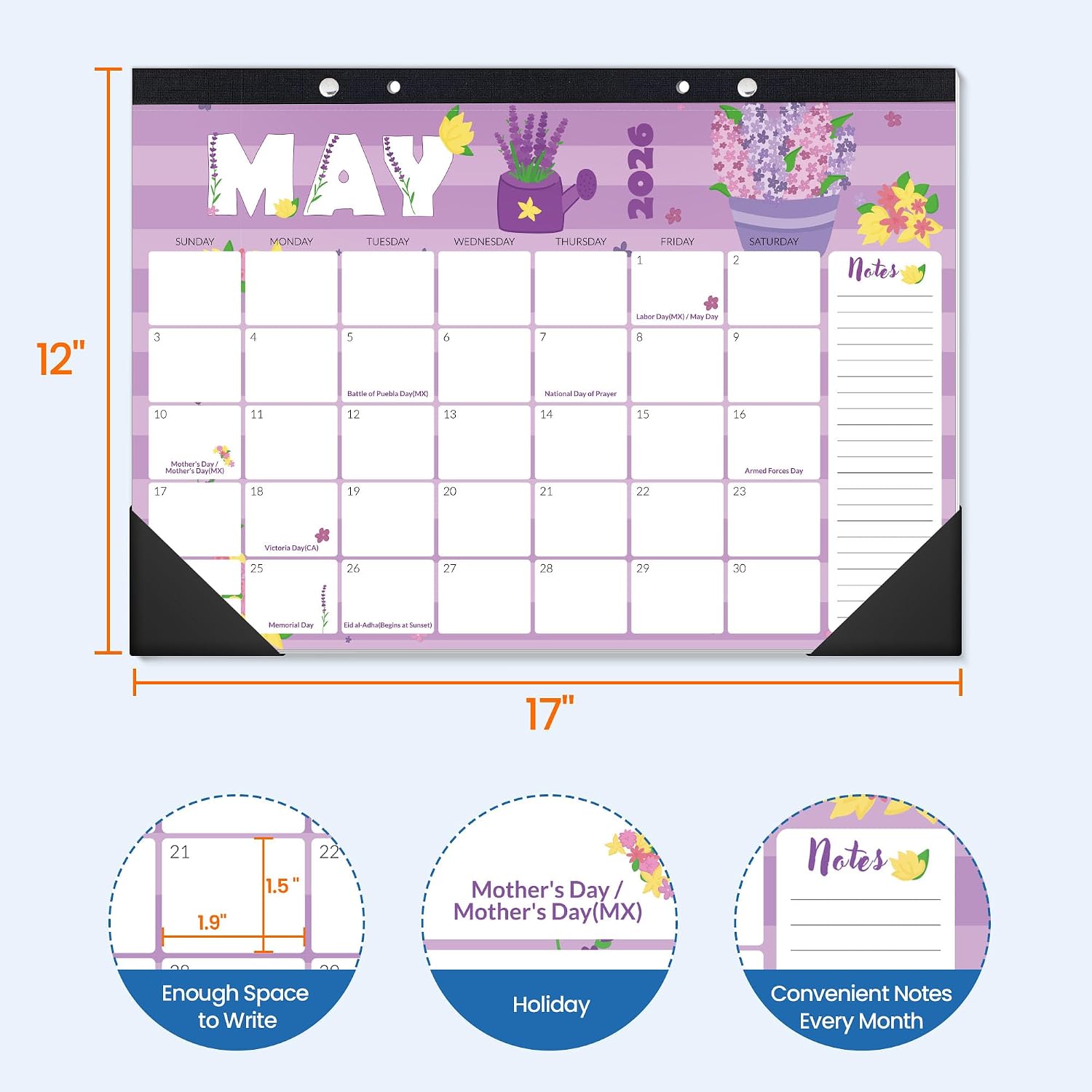 SUNEE Desk Calendar 2026 17x12, 18 Months, Apr. 2026 to Sep. 2027, Academic Calendar 2026-2027, School Year Large Desktop Calendar Monthly for Teacher, Cute with Note