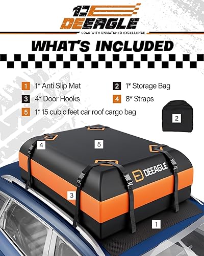 Miniatura 8 de DEEAGLE Portaequipajes para techo de 15 pies cúbicos  Bolsa de carga para techo de coche para vehículos sin portaequipajes  Impermeable suave