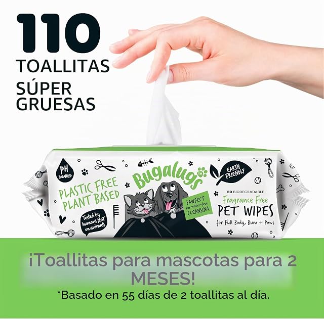 Foto 2 de 8 de BUGALUGS 110 toallitas húmedas para Perros pretratadas en dispensador