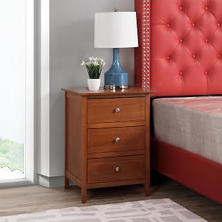 Nightstand Oak Particle Board 25 in x 19 in x 15 in, 3 Drawer Storage, Transitional Design, Warm Oak Finish, Quick Assembly, Bedside Table for Every Bedroom