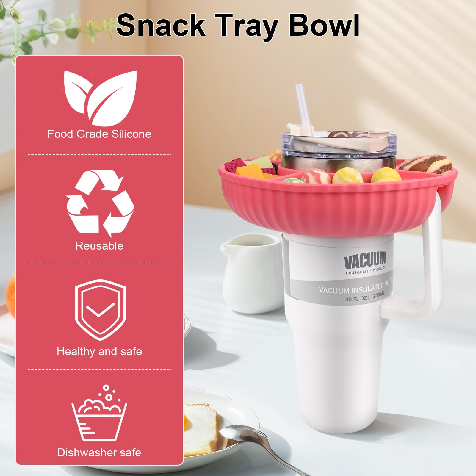 Stanley Snack-Tablett Aus Silikon – Mit Deckel & Strohhalm-Abdeckung, Für 850 Ml Stanley-Becher