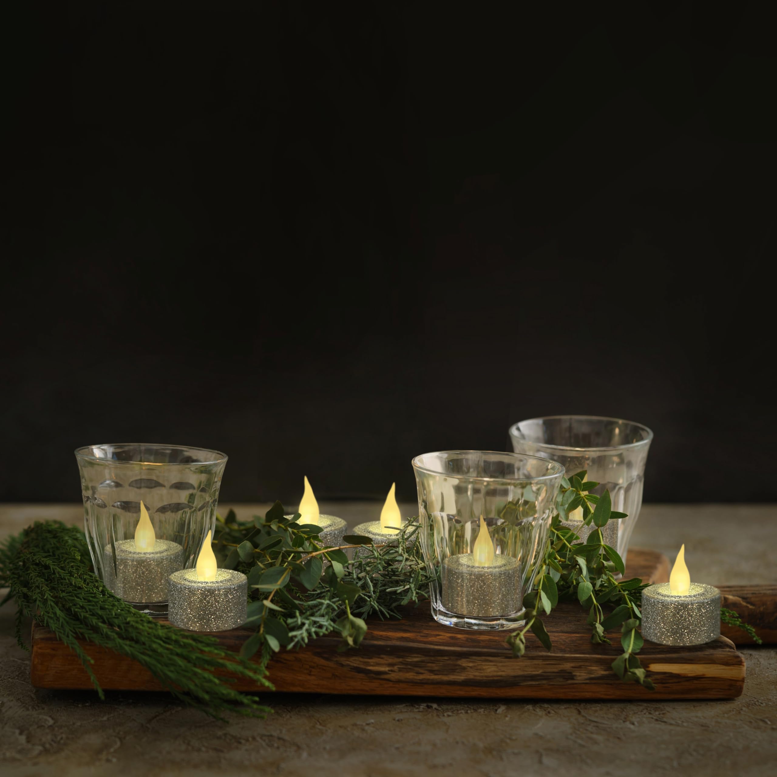 Silver Glitter LED Tealights - 12 Pack -7 Silver Glitter LED Tealights - 12 Pack -7