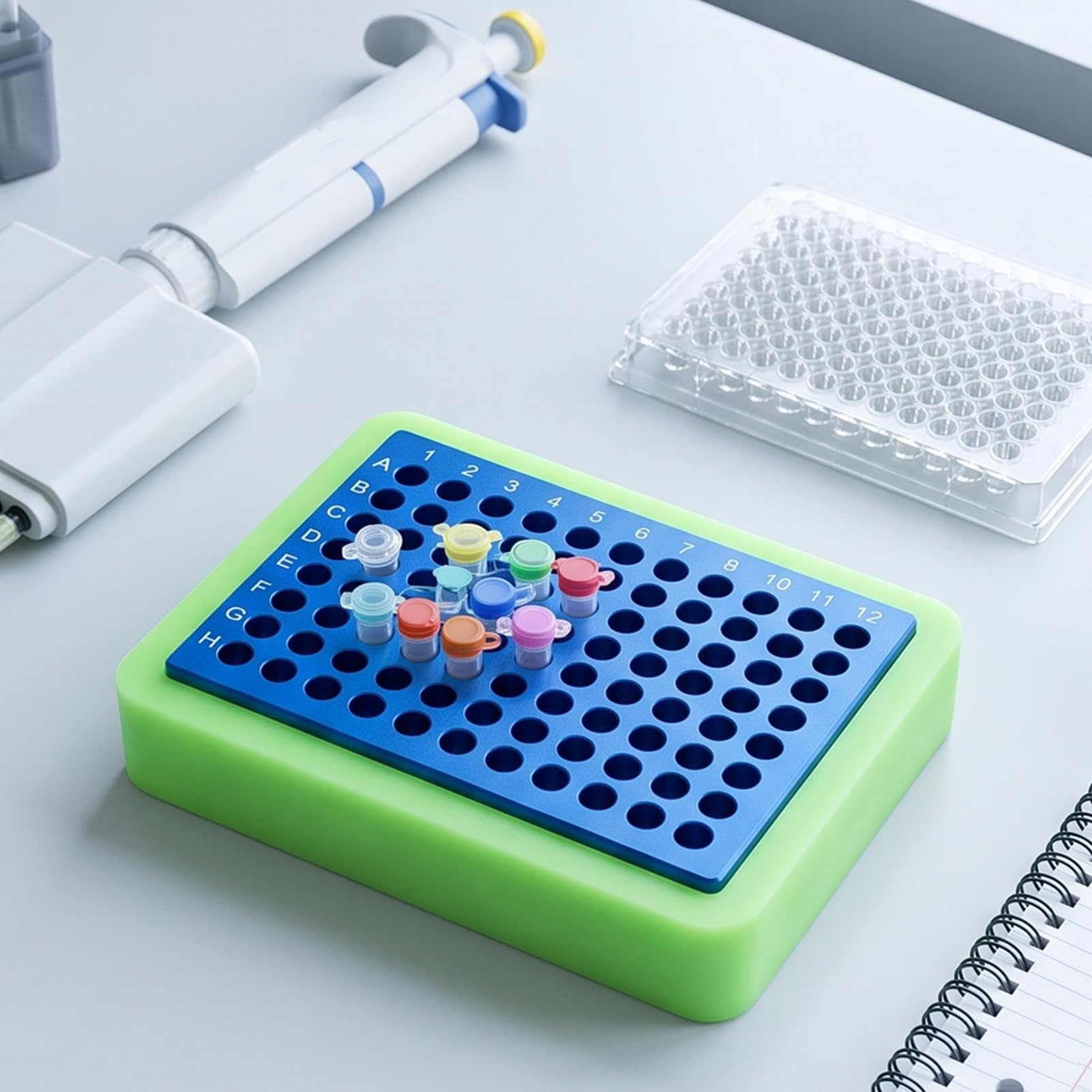 Soporte de Tubos PCR de Aluminio, Bloque de Enfriamiento de 96 Pozos for Laboratorio (0,2 ml 96 agujeros) | Gradilla para tubos de 0,2 ml con base de silicona antideslizante para laboratorio