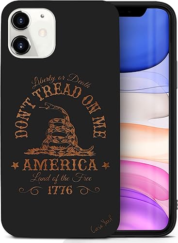 CaseYard Funda de madera para iPhone 11 grabada con láser, diseño de Don't Tread On Me, compatible con madera negra, funda protectora a prueba de