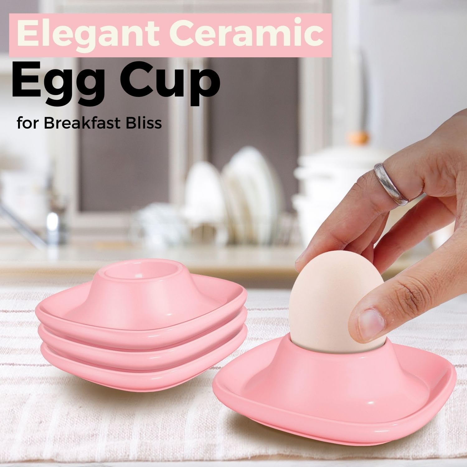 Flexzion Lot de 4 coquetiers souples en céramique rose empilables avec base pour servir, petit déjeuner, brunch, décoration de table de cuisine, rose
