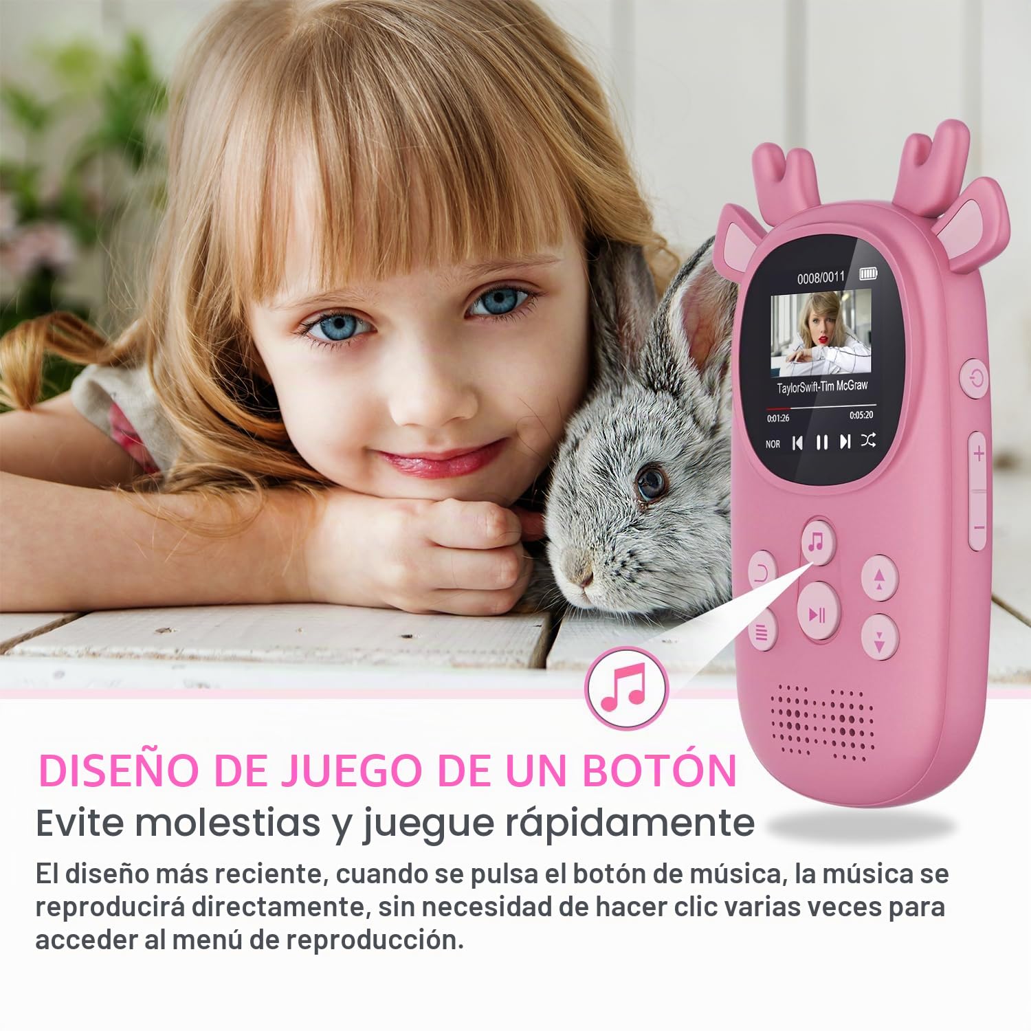 CCHKFEI Reproductor de MP3 para Niños de 64GB con Bluetooth de 5.3,1,8 Pulgadas, Bluetooth Reproductor de MP3 con Auriculares Reproductor Música Altavoces con Radio FM,Grabación,Podómetro,Cronómetro