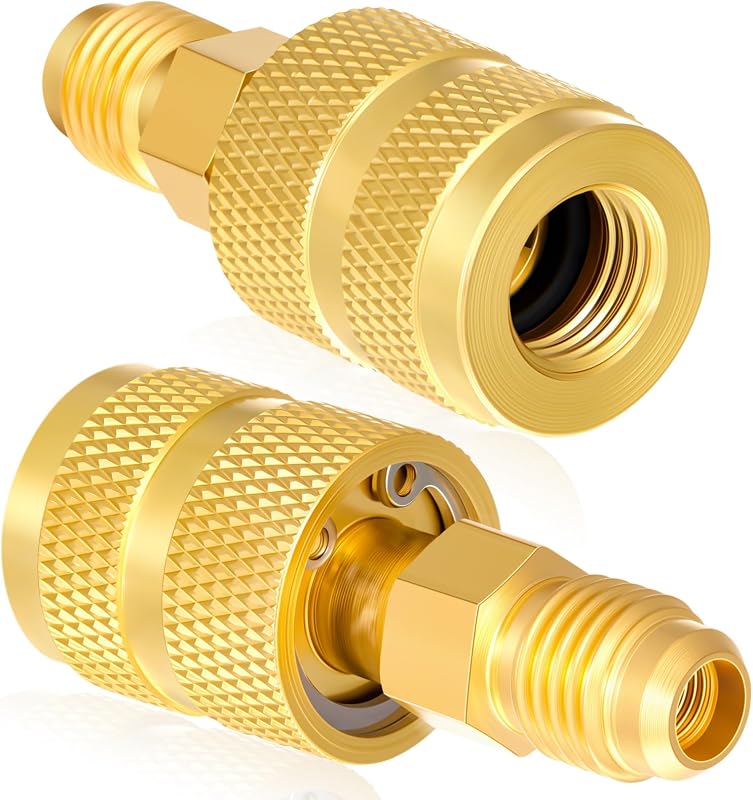 Adaptador de latão para refrigerante Otoolling 1/4"F x 1/4"M UNC para R-410A, 134A, R22, R290 e R600a – Conjunto com 2 unidades