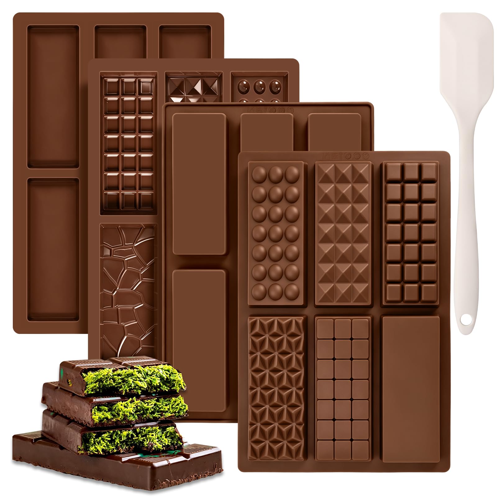 BELICOO 4PCS Deep Chocolate Bar Moulds, Chocolate Mould Silicone Candy Mold