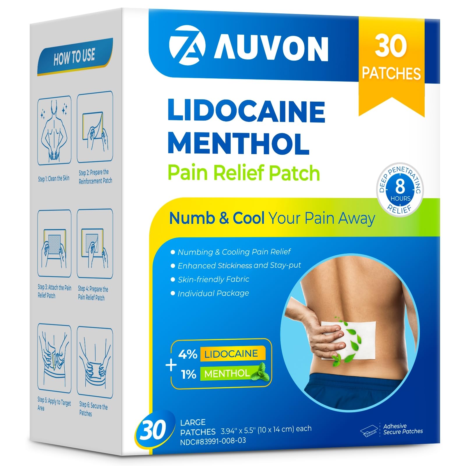 AUVON Max Strength Lidocaine Pain Relief Patches