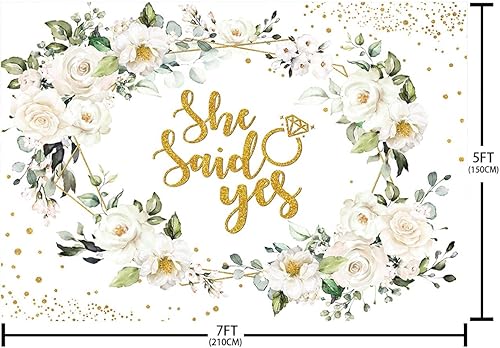 Miniatura 5 de SENDY Telón de fondo floral blanco de 7 x 5 pies para despedida de soltera, boda, aniversario, fotografía, fondo de despedida de soltera, novia para