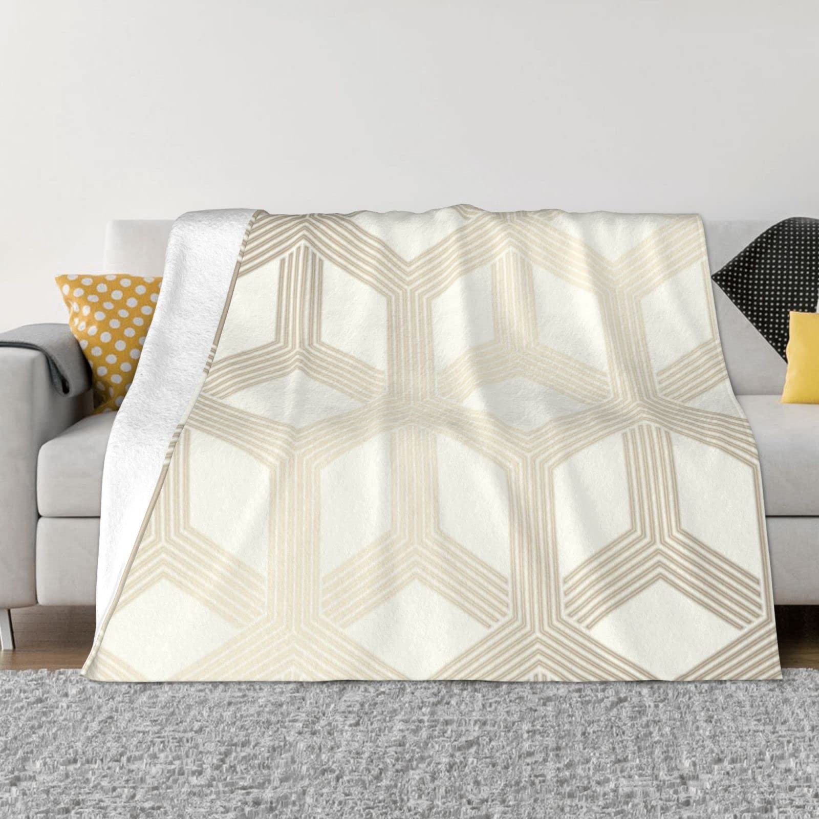 Couverture géométrique en flanelle Hexa douce et chaude pour lit et canapé 152x127 cm