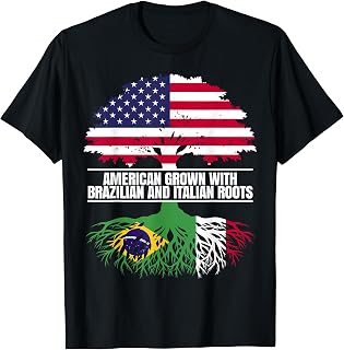 American Grown with Flag Heritage Brazilian Italian Roots T-Shirt