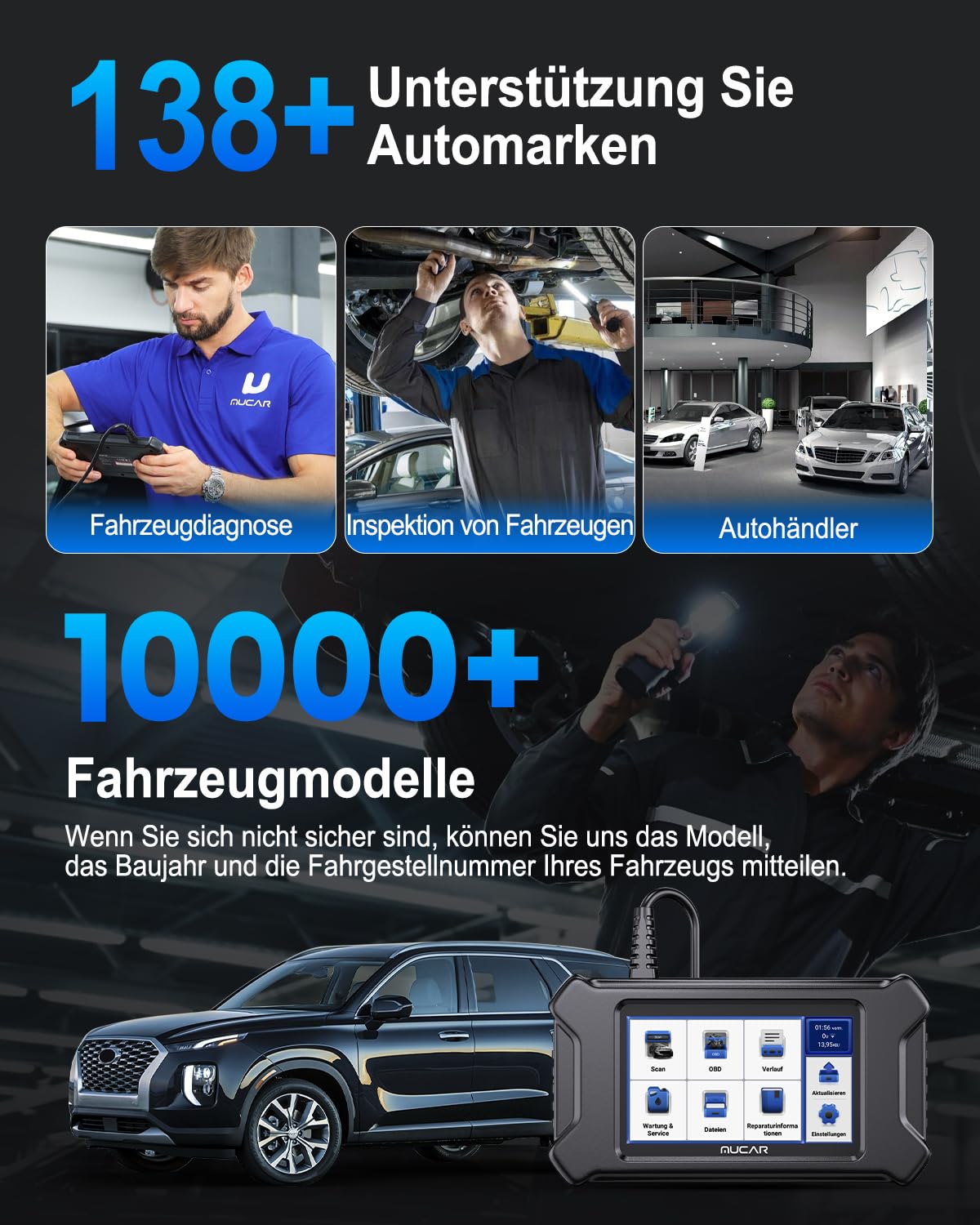 OBD2 Diagnosegerät, MUCAR CS6 Diagnosegerät Auto Mit 6 System(ECM/TCM/ABS/SRS/TPMS/BCM) + 7 Reset-Funktion(Öllampen/EPB/SAS/TPMS/TBA/ETS/ABS/DPF), Auto Auslesegerät Für AutoVIN, Kostenlose Updates